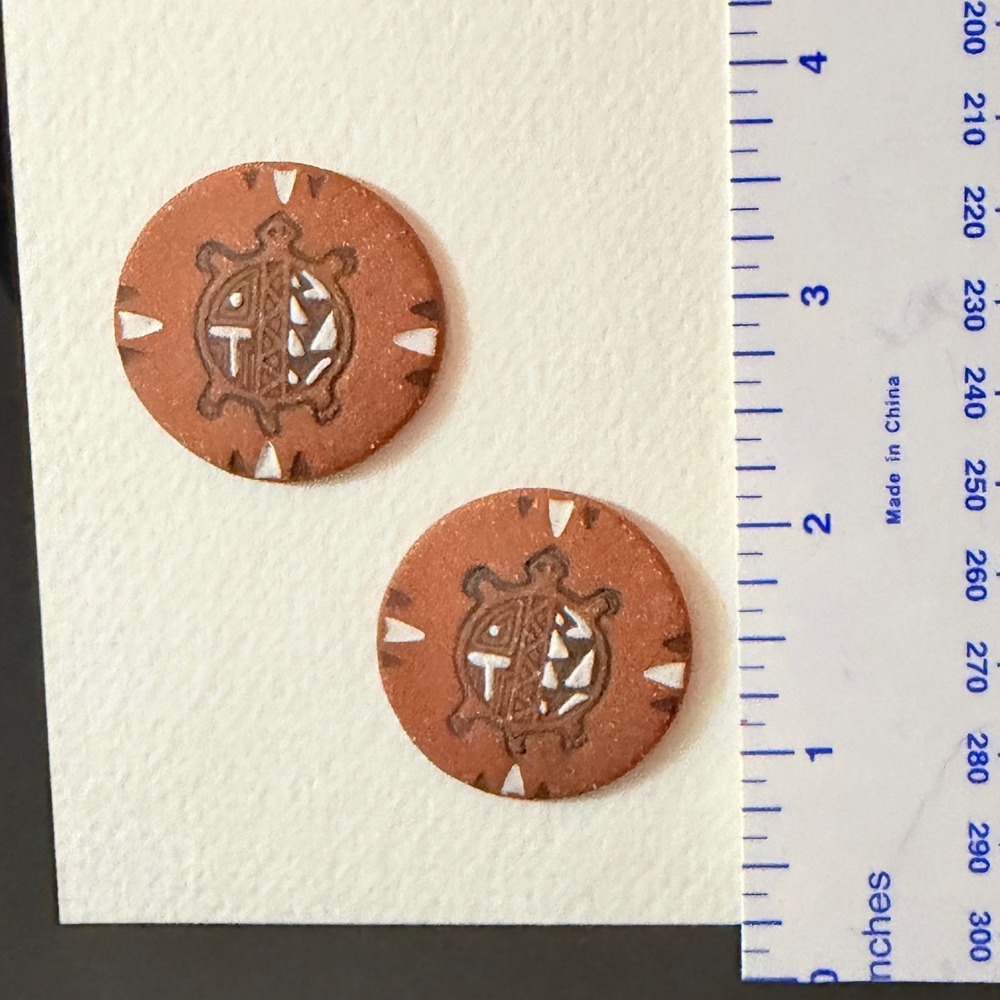 Handmade Ceramic‎ Turtle Stud Earrings Native Style Terracotta Brown Boho Round